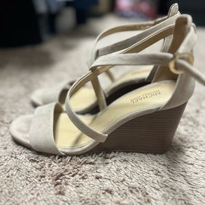 MICHAEL Michael Kors Suede Wedge Sandals Beige Size 6.5M